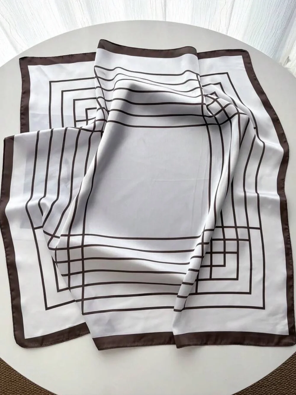 White with Brown Stripes Neck Scarf | 27.5”